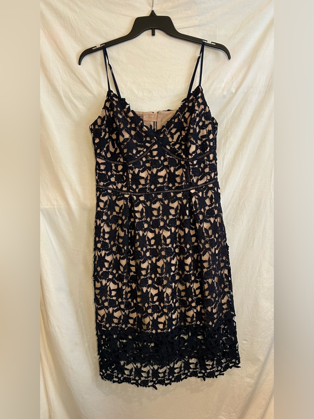 City Chic Womens XS 14 Navy Blue So Fancy Lace Overlay Adj Strap Dress Party